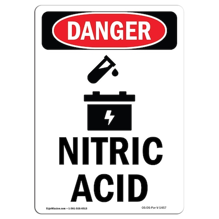 Signmission Safety Sign, OSHA Danger, 18" Height, Rigid Plastic, Nitric Acid, Portrait OS-DS-P-1218-V-1457